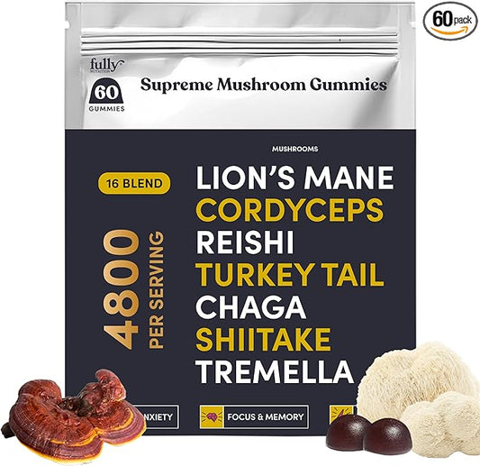 16 in 1 Blend Mushrooms Gummies for Adults - Lion's Mane Mushroom Supplement, Focus Gummies with Lions Mane, Lion's Mane Gummies for Adults, Natural Mushroom Supplement for Cognitive Support & Clarity