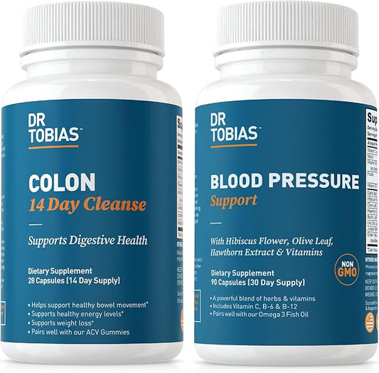 Dr. Tobias Colon 14 Day Cleanse and Blood Pressure Support with Fiber, Herbs & Probiotics, Hawthorn, Hibiscus Flower, Supports Gut and Circulatory Health