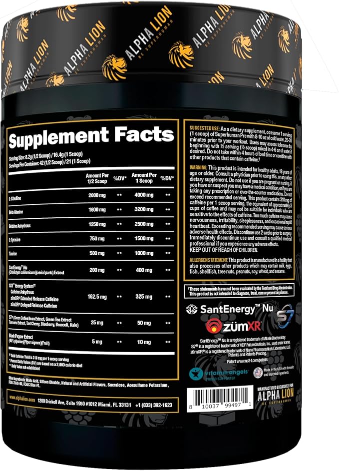 ALPHA LION Pre Workout Powder, Beta Alanine, L-Taurine & Tri-Source Caffeine for Sustained Energy & Focus, Nitric Oxide & Citrulline for Pump (21 Servings, Lion's Blood Flavor), Pack of 1