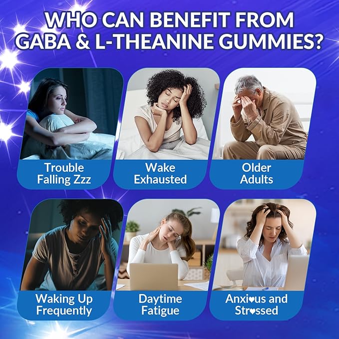 GABA L-Theanine Gummies, Sugar Free L-Theanine Supplement with 5-HTP, Ashwagandha, Magnesium, Vitamin B6, B12 - Melatonin-Free for Adults - Non-GMO, Vegan