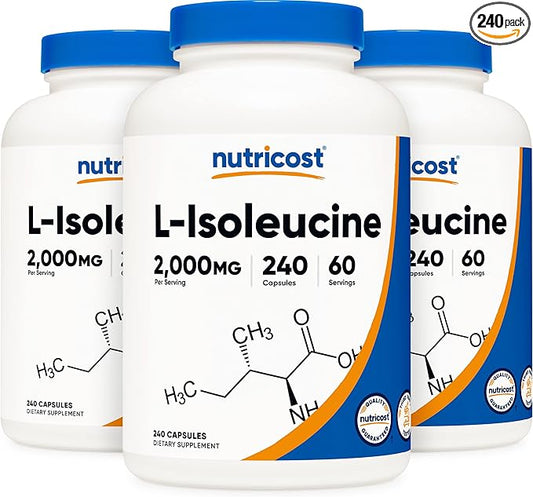 Nutricost L-Isoleucine 2000mg Per Serving, 240 Capsules Per Bottle (3 Bottles)