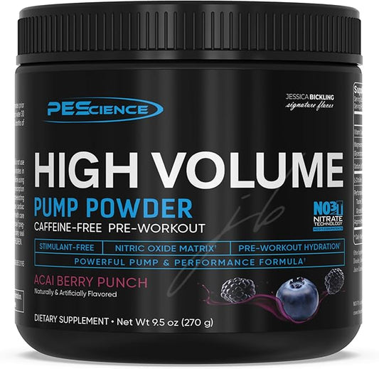 PEScience High Volume Nitric Oxide Booster Pump Pre Workout Powder, Acai Berry Punch, 36 Scoops, Caffeine Free