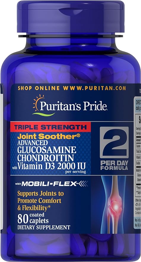 Puritan's Pride Advanced Glucosamine Chondroitin MSM With Vitamin D3 50mcg (2000 IU), Dietary Supplement for Joint Health, 80 Coated Tablets