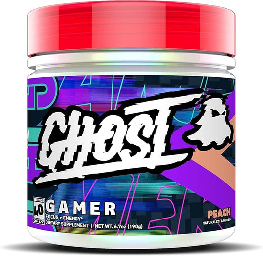 GHOST Gamer: Energy and Focus Support Formula - 40 Servings, Peach - Nootropics & Natural Caffeine for Attention, Accuracy & Reaction Time - Vegan, Gluten-Free