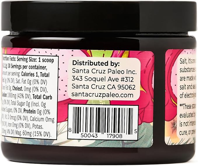 Santa Cruz Paleo Electrolyte Powder Dragonfruit with Himalayan & Sea Salt, Magnesium, Potassium, Sugar-Free, 30 Servings