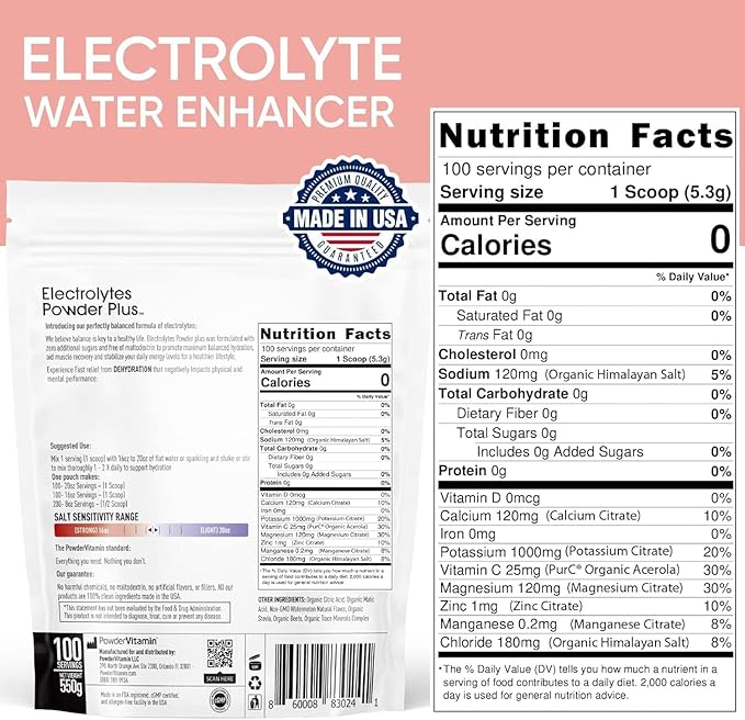 Electrolytes Powder Plus (100 Servings) Watermelon Electrolyte Powder Zero Calorie Keto,0 Sugar, No Maltodextrin,1000mg Potassium,120mg Calcium,120mg Magnesium, Energy Hydration Powder