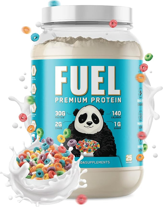 Panda Fuel Premium Protein Non-GMO Whey,Hydrolyzed Collagen,Casein,Probiotics,Digestive Enzymes, Keto Friendly,Time Release, 25 Servings (Fruity Cereal)