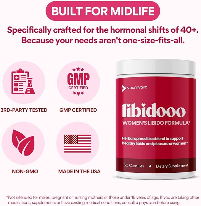 VoomVaya Libidooo - Libido Booster for Women Over 40 | Female Libido Booster with Horny Goat Weed, Tribulus Terrestris & Damiana Leaf – Ignite Desire, Energy & Confidence – 60 Capsules