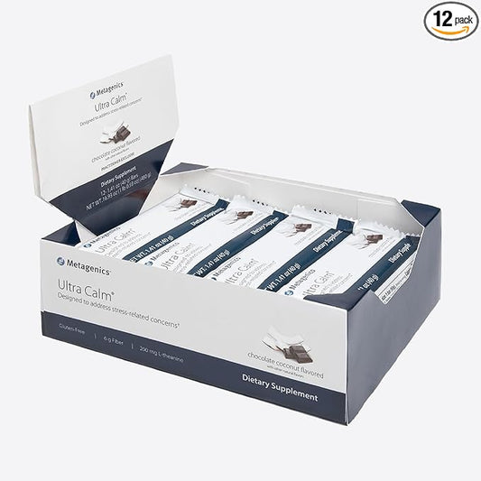 Metagenics Ultra Calm Bar - For Stress Management Support* - With 200 mg L-Theanine - With Iron & Potassium Minerals - 12 Bars