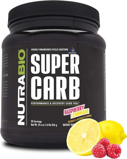 NutraBio Super Carb - Complex Carbohydrate Supplement Powder - Cluster Dextrin and Electrolytes for Performance Enhancement & Muscle Recovery - Raspberry Lemonade, 30 Servings