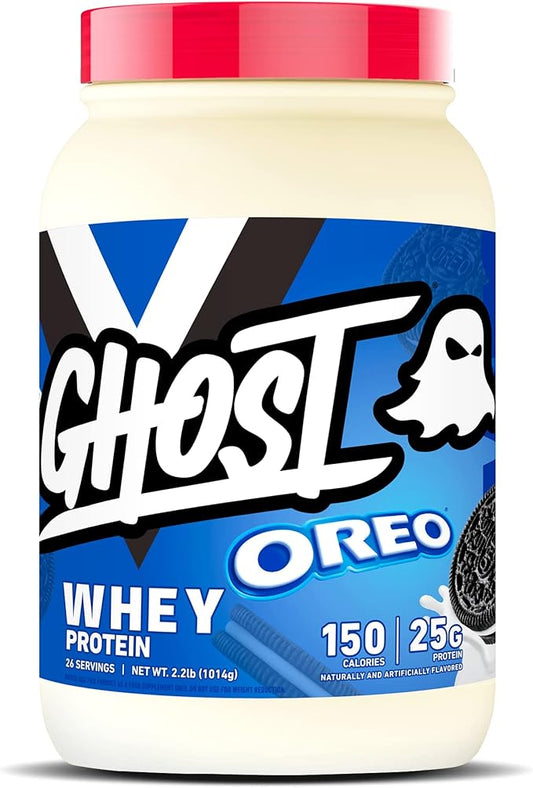 GHOST Whey Protein Powder, Oreo - 2.2 LB Tub, 25G of Protein - Cookies & Cream Flavored Isolate, Concentrate & Hydrolyzed Whey Protein Blend - Post Workout Shakes