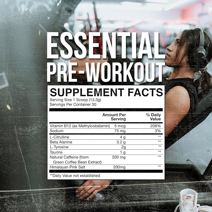 RAW Nutrition - Essential Pre - Chris Bumstead Pre Workout Formula, Sports Nutrition Pre-Workout Powders | Men & Womens Drink, Energy Powder for Working Out (Peach Mango)