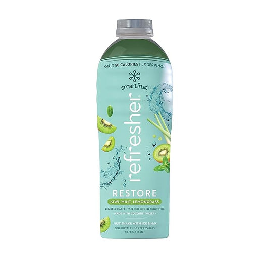 Restore Refresher - Kiwi, Lemongrass, Mint - Made with Real Fruit and No Added Sugar – Low Cal, Hydrating Coconut Water, and Natural Energy (48oz Bottle)