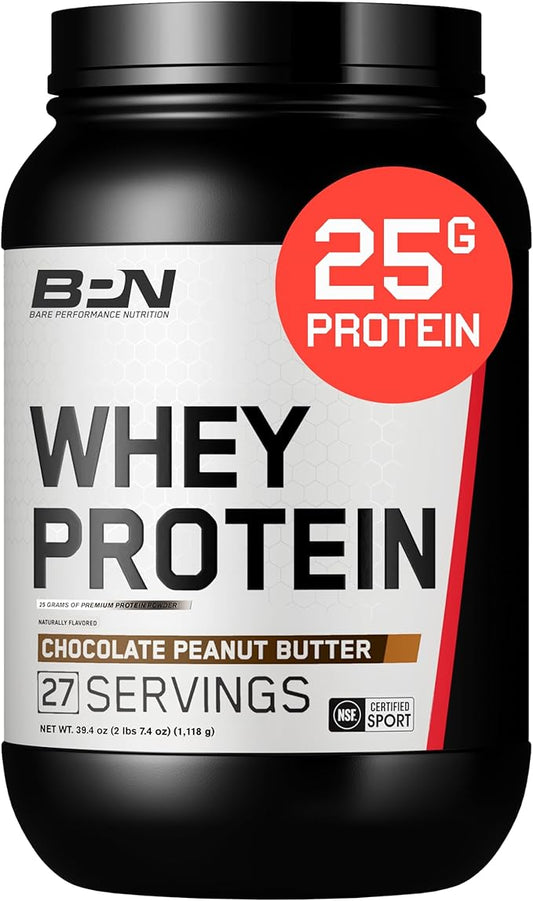 BARE PERFORMANCE NUTRITION, BPN Whey Protein + Casein Protein Powder Blend, Chocolate Peanut Butter, 25g Protein per Serving Supports Lean Muscle Recovery, 27 Servings, Third Party Tested