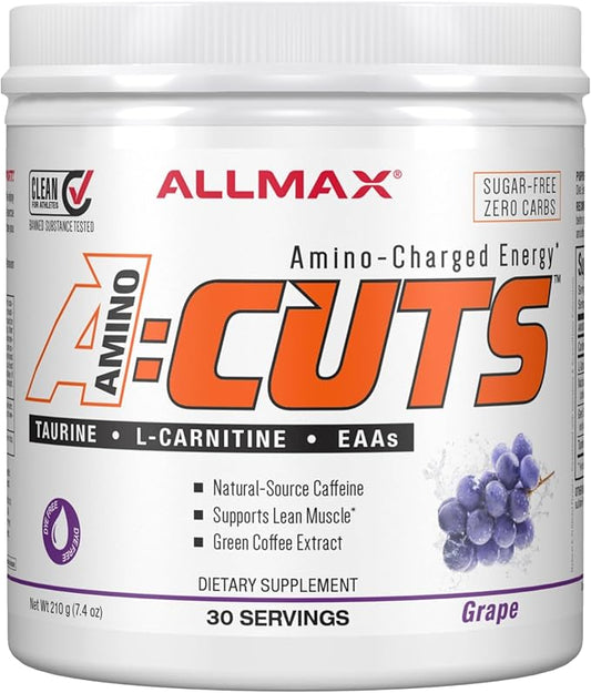 ALLMAX Nutrition AMINOCUTS (ACUTS), Amino-Charged Energy Drink with Taurine, L-Carnitine, Green Coffee Bean Extract, Grape, 30 Servings