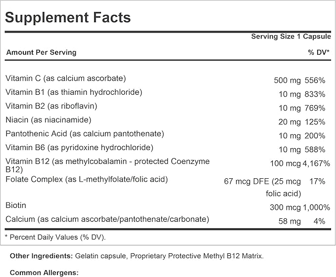 ANDREW LESSMAN Vitamin C 500 Plus B-Complex 60 Capsules - Non-Acidic Vitamin C Plus Citrus Bioflavonoids for Immune System and Anti-Oxidant Support. Easy-to-Swallow Capsules. No Additives