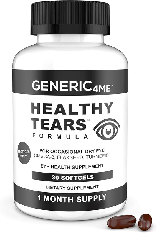 Healthy Tears for Occasional Dry Eye, Omega-3 Fish Oil, EPA, DHA, Vitamin E, Eye Vitamin, Redness Relief, Itch Relief One per Day, 1 Month Supply