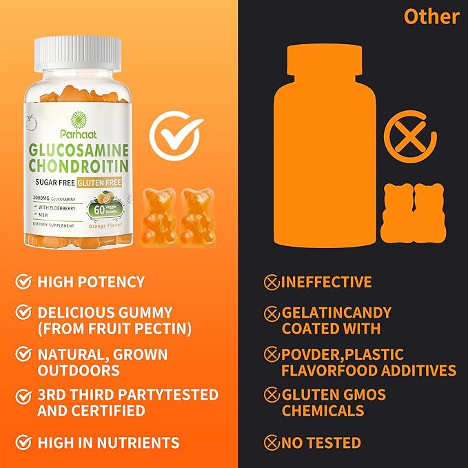 Glucosamine Chondroitin Gummies with MSM & Elderberry Extra Strength - Joint Support, Antioxidant Immune Support Supplement for Adults, Men & Women.Orange