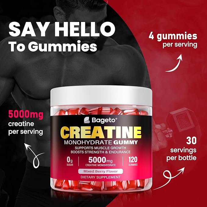 Creatine Monohydrate Gummies 5000mg for Men & Women, 120 Count Creatine for Enhanced Muscle Growth, Strength, and Recovery, Sugar Free Pre-Workout Supplement-Mixedberry Flavor 120 Count (Pack of 2)