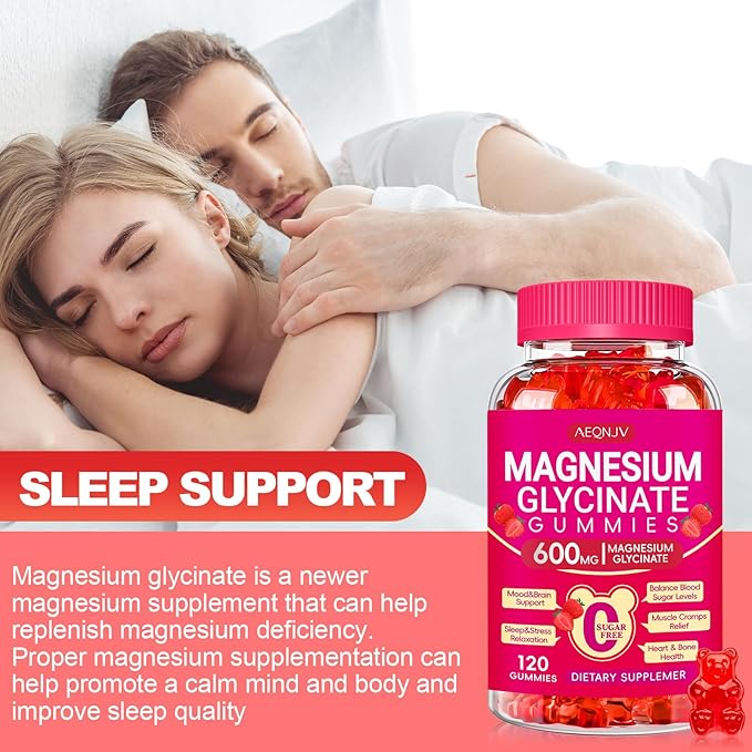 Magnesium Glycinate Gummies 600mg, Chewable Sugar Free Potassium Magnesium Gummies with Magnesium Glycinate, Vitamin D, B6 and CoQ10 for Sleep, Relaxation, Brain and Muscle, 60 Days Supply