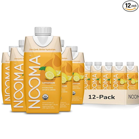 NOOMA - Hydrating Sports Drink - Electrolyte Drink with Organic Coconut Water - Organic & No Added Sugars - Rapid Hydration - 30 Calories & 505mg Electrolytes - Lemonade - 12 Pack (16.9oz each)