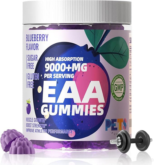 EAA Gummies 120 Gummies (Blueberry),Essential Amino Acids - All 9 Essential Aminos (EAA) and All Branched-Chain Aminos (BCAAs), Non-GMO, Gluten Free, Vegetarian Friendly