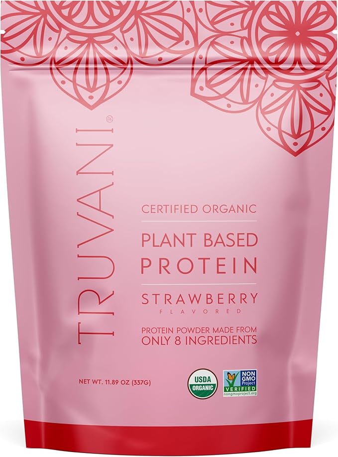 Truvani Vegan Pea Protein Powder | Strawberry | 20g Organic Plant Based Protein | 10 Servings | Keto | Gluten & Dairy Free | Low Carb | No Added Sugar