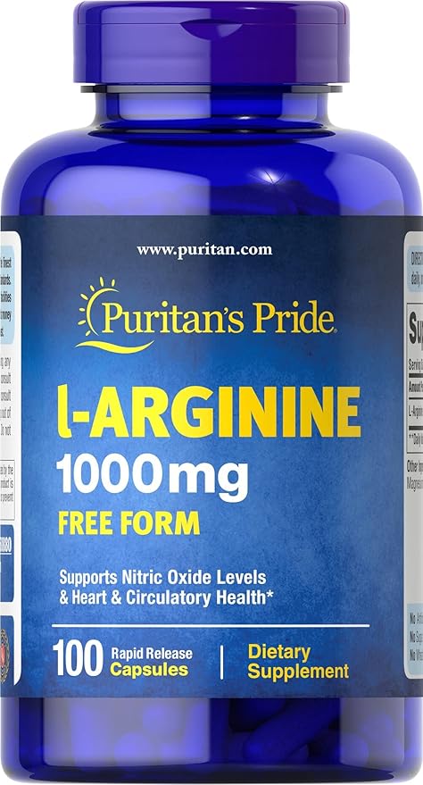 Puritan's Pride L-arginine 1000 Mg Capsules, 100 Count, White, (4332490165)
