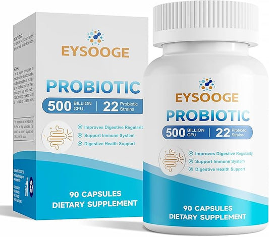 Probiotics for Women and Men, 500 Billion CFU, 22 Strains + Organic Prebiotics, Daily Probiotics for Digestive, Immune, & Gut Health - 90 Capsules
