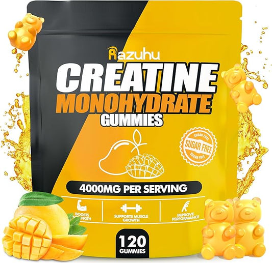 Creatine Monohydrate Gummies for Men & Women, 4g of Creatine Monohydrate per Serving for Maximum Power Strength, Performance, Sugar Free, Vegan, Pre-Workout Supplement(120 Count)-Mango