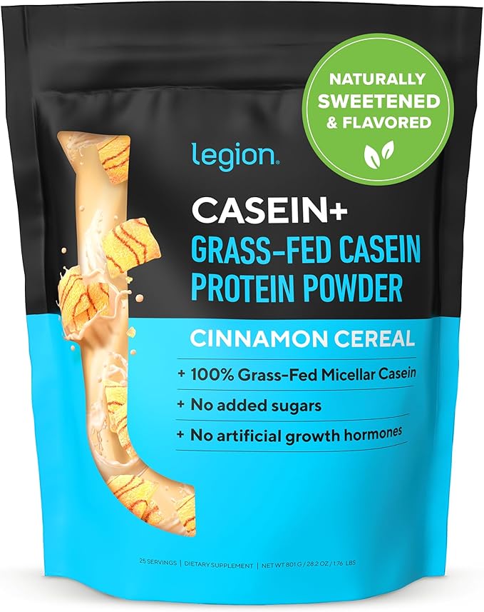 LEGION Casein+ Casein Protein Powder (Cinnamon Cereal) - Slow-Release Micellar Casein Protein Powder - Non-GMO, Gluten-Free & Naturally Sweetened Casein Powder from Grass-Fed Cows