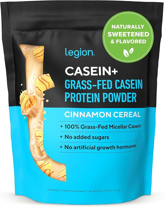 LEGION Casein+ Casein Protein Powder (Cinnamon Cereal) - Slow-Release Micellar Casein Protein Powder - Non-GMO, Gluten-Free & Naturally Sweetened Casein Powder from Grass-Fed Cows