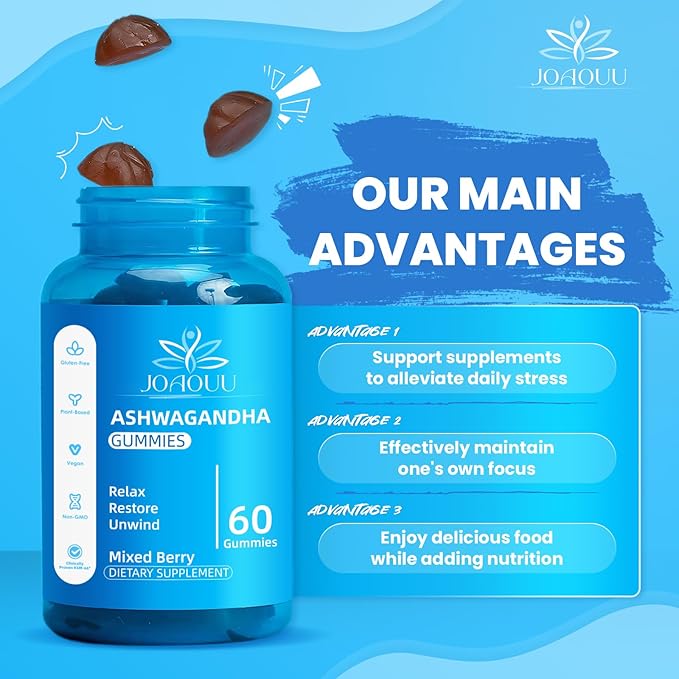 (120 Count) Ashwagandha Gummies KSM-66 - Mixed Berry, Vegan, Plant Based, Non-GMO, Gluten-Free & Gelatin Free Relax, Organic Ashwa Root Extract Supplement for Immune Support