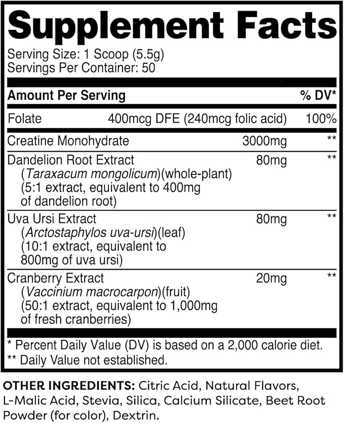 Pump-It-Up Creatine (50 Servings, Strawberry Lemonade) - Creatine Monohydrate with Dandelion, Uva Ursi, & Cranberry Extract
