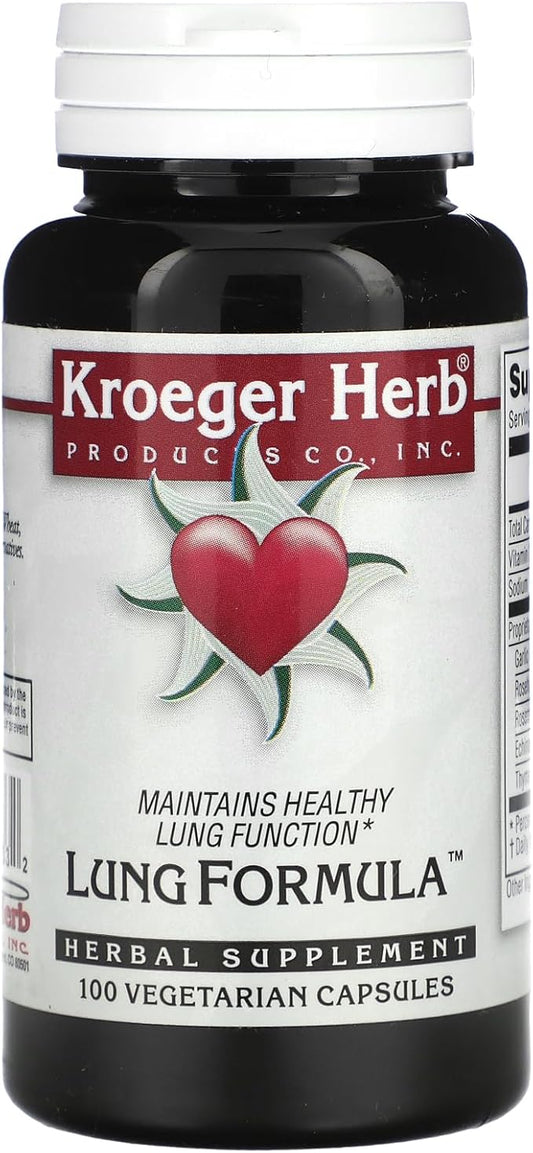 Kroeger Herb Products, Lung Formula, Lung Herbs, Respiratory and Immune Lung Support Formula, Echinacea, Complete Lungs Formula, Non-GMO, Gluten Free, No Preservatives - 100 Capsules, Made in USA