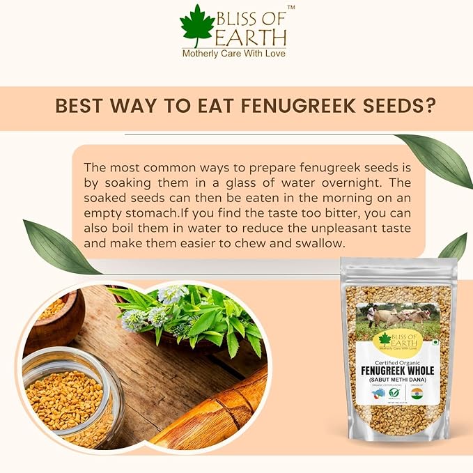 BLISS OF EARTH Organic Whole Fenugreek Seeds, Sabut Methi 1Kg