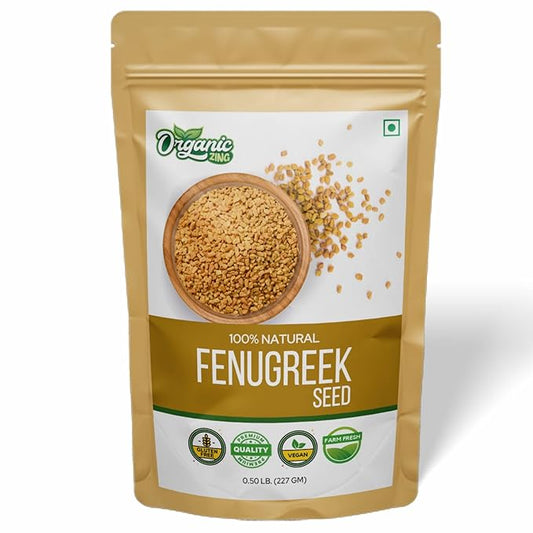 Organic Zing Fenugreek Seeds Also Known As Methi Seeds and Trigonella Foenum-Graecum | Vegan | Preservative Free | Product of India - 227g Resealable Pack