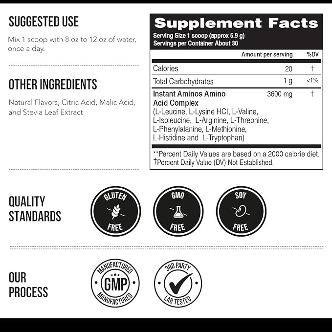 Instant Aminos - EAA+BCAA - 10 Essential Amino Acids Supplement - Rapid Absorption, Zero Digestion - Supports Lean Muscle, Recovery & Aging - 321% DIAAS Protein Score - Wild Berry (30 Servings)