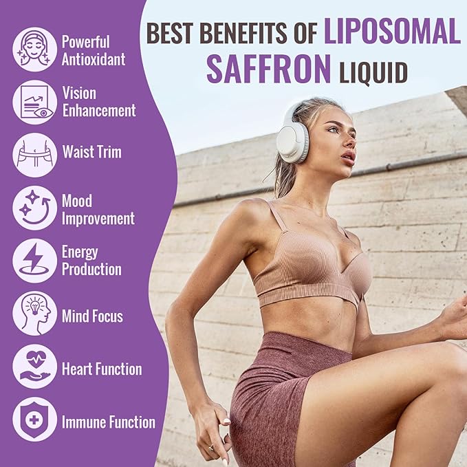 Saffron Supplements - 88.5 mg Saffron Extract Better Bioavailability Liposomal Drops for Mood, Energy, Vision & Focus with Ashwagandha, Turmeric, Magnesium, Zinc, Vitamin B12 & D3, 60 ml, 30 Servings