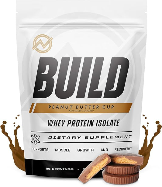 Outwork Nutrition Build Whey Protein Isolate Powder - Low Lactose, Gluten-Free Protein Powder for Muscle Growth & Workout Recovery, Backed by Science, Peanut Butter, 1.8lbs