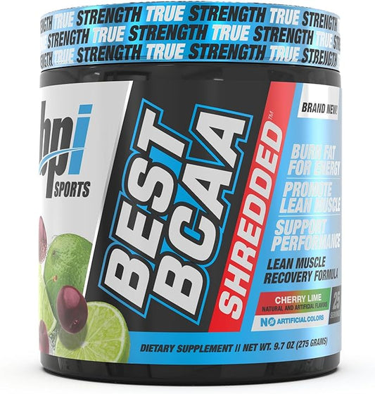 BPI Sports Best BCAA Shredded - Caffeine-Free Thermogenic Recovery Formula - BCAA Powder - Lean Muscle Building - Accelerated Recovery - Weight Loss - Hydration - Cherry Lime - 25 Servings - 9.7 oz.