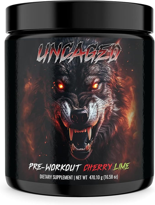 Uncaged Pre-Workout Powder - Intense Energy, Focus & Muscle Pump - Advanced Formula with L-Citrulline, Beta-Alanine, Caffeine - 30 Servings - 16.58oz - Cherry Lime
