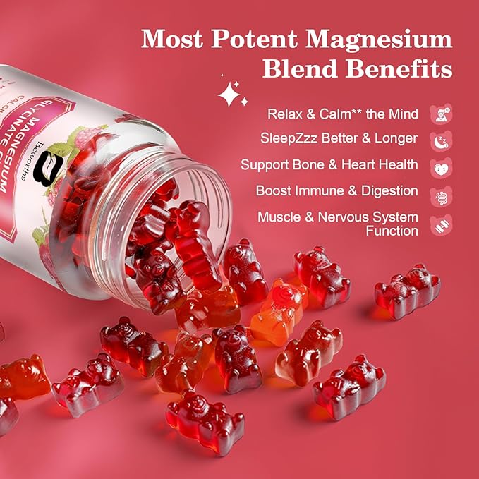 (2 Pack) 600 Mg Magnesium Glycinate Gummies, Magnesium Supplement Complex Magnesium Malate, Magnesium Citrate & Potassium, Supports Night & Joint, Energy Boost, Vegan & 0-Sugar, Raspberry 120 Count