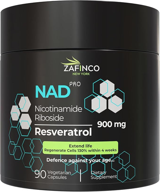 NAD Super Supplement-900 mg Extra Strength NAD Nicotinamide Resveratrol+ Bio-Quercetin Supports Anti-Aging, Energy, Focus,Cellular Health & Brain-90 Vegetarian Capsules for Men & Women