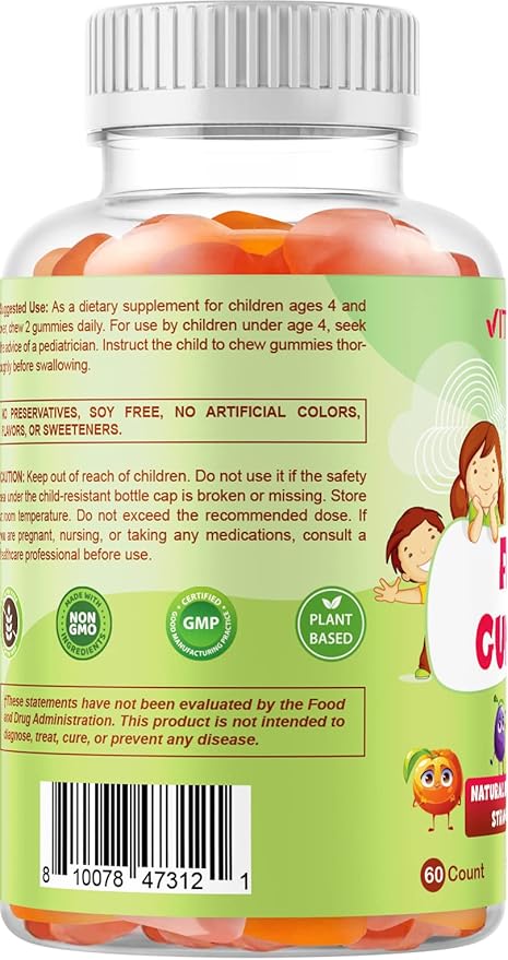 Vitamatic Kids Prebiotic Fiber Gummies – Extra Strength 4g Fiber – Zero Sugar Added – 60 Pectin-Based Gummies – Digestive Health & Regularity Support