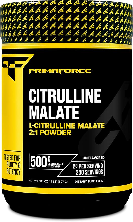 PrimaForce L-Citrulline Malate Powder, Unflavored Pre Workout Supplement, 500 Grams - Energy Support, Aids Recovery, Enhances Strength Performance – Vegan, Non-GMO