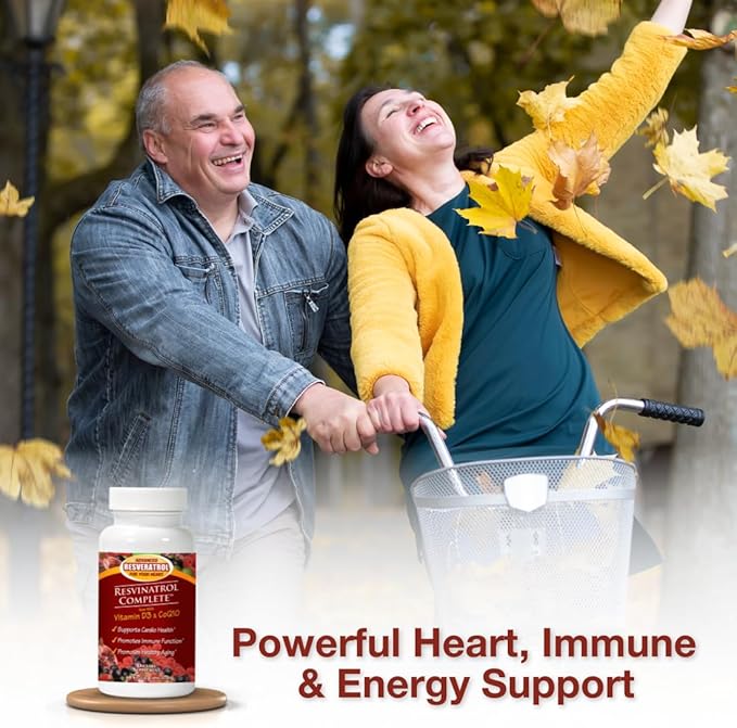 Capsules, 60 Count- Resveratrol Supplement Supports Healthy Aging, Heart Health, and Immune Function with Quercetin, Grape Seed Extract, Vitamin D3 and CoQ10