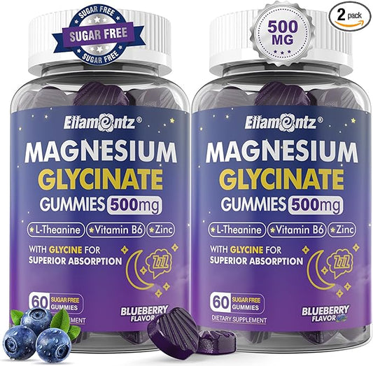 Magnesium Glycinate Gummies 500mg for Adults Kids Teens(Made in USA), Sugar Free Magnesium Calm Sleep Aid Gummies with L-Theanine, B6, Zinc, Glycine for Sleep, Calm, Relax Brain, No Melatonin, 2 Pack