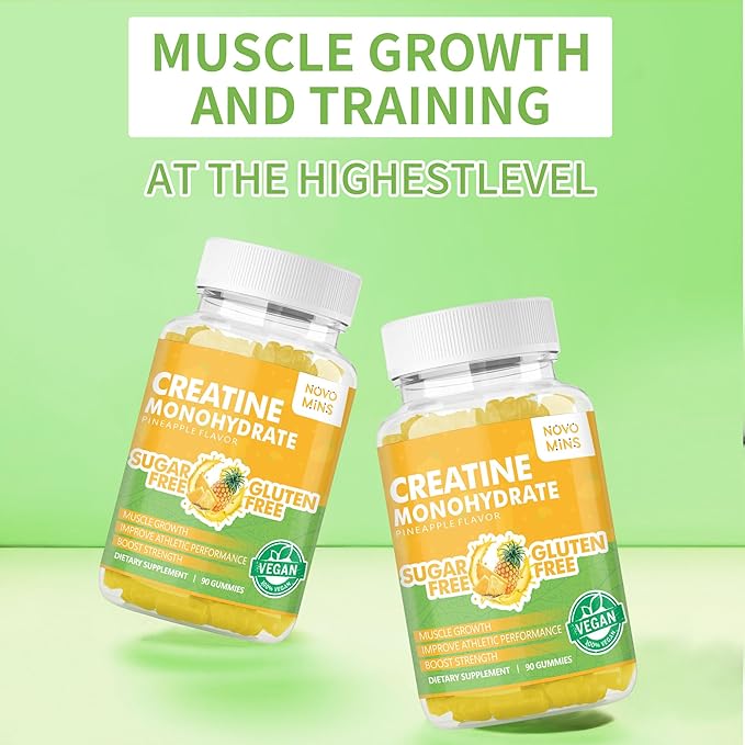 Creatine Monohydrate Gummies for Men & Women, Chewables Creatine Monohydrate for Muscle Strength, Muscle Builder, Energy Boost, Pre-Workout Supplement(90 Count)-Pineapple Flavor.