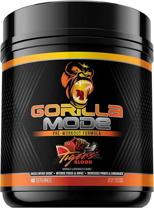Gorilla Mind Pre Workout - Massive Pumps Laser Focus Energy Power - L-Citrulline, Creatine, L-Tyrosine, Betaine, Hydroprime, Alpha-GPC, 400mg Caffeine, Huperzine A - 800g (Tigers Blood)